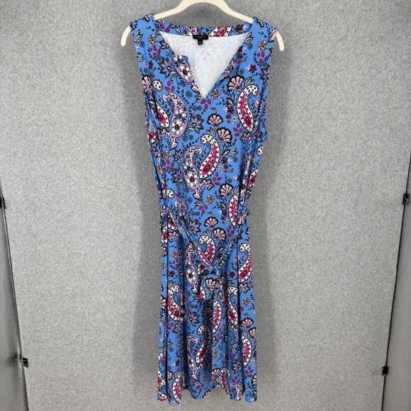 Talbots Effortless Jersey Tie Waist Midi Dress Size XLP Blue Seaside Paisley EUC - Picture 1 of 12